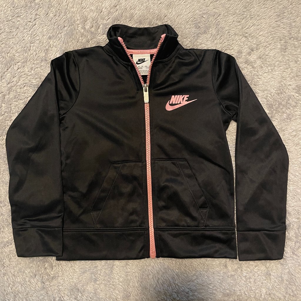 Nike Black Zip-Up Jacket With Pink Logo Xs 3-4 Years